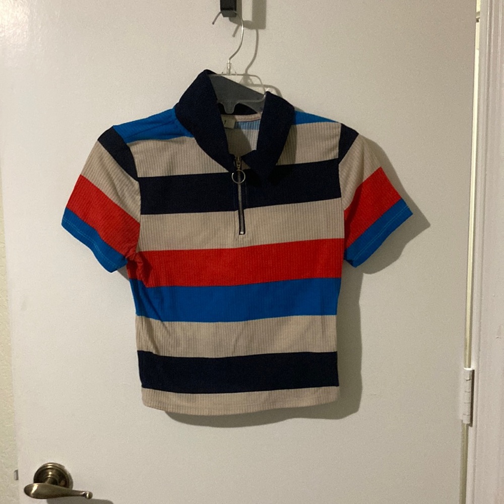 Blue, Cream and Orange Crop Top